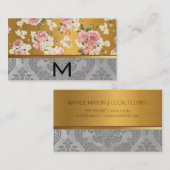 Carte De Visite Fleuriste | Fleurs roses métal or (Devant / Derrière)