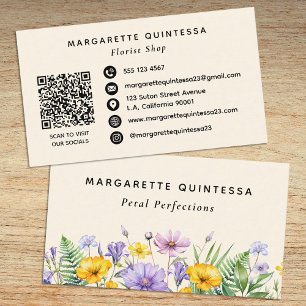 Carte De Visite Fleuriste Fleurs Sauvages Aquarelle Violettes et J