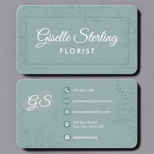 Carte De Visite Fleuriste Floral Vert Sarcelle