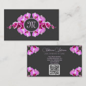 Carte De Visite Fleuriste orchidée fleur monogramme QR-Code (Devant / Derrière)