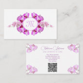 Carte De Visite Fleuriste orchidée fleur monogramme QR-Code (Devant / Derrière)