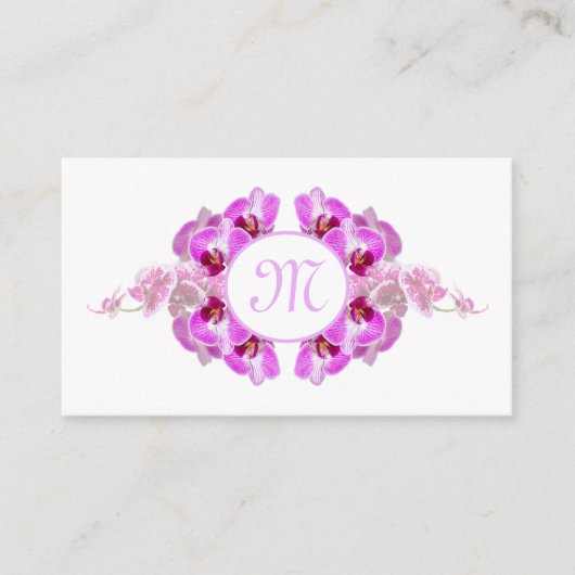 Carte De Visite Fleuriste orchidée fleur monogramme QR-Code (Devant)