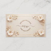 Carte De Visite Fleurs 3D Beige Blanc Initiales (Devant)