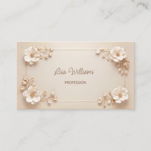 Carte De Visite Fleurs 3D beiges blanches (Devant)