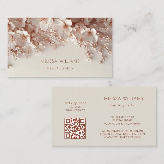 Carte De Visite Fleurs 3D Blush Blanc (Devant / Derrière)