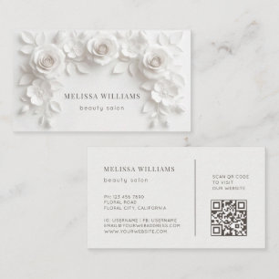 Carte De Visite Fleurs 3D sculpturales blanches