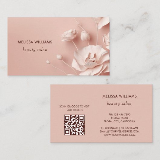 Carte De Visite Fleurs 3D simples roses (Devant / Derrière)