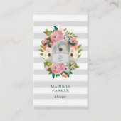 Carte De Visite Fleurs à la mode d'aquarelle avec les rayures (Devant)