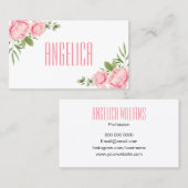 Carte De Visite Fleurs à la mode de rose de rose d'aquarelle (Devant / Derrière)