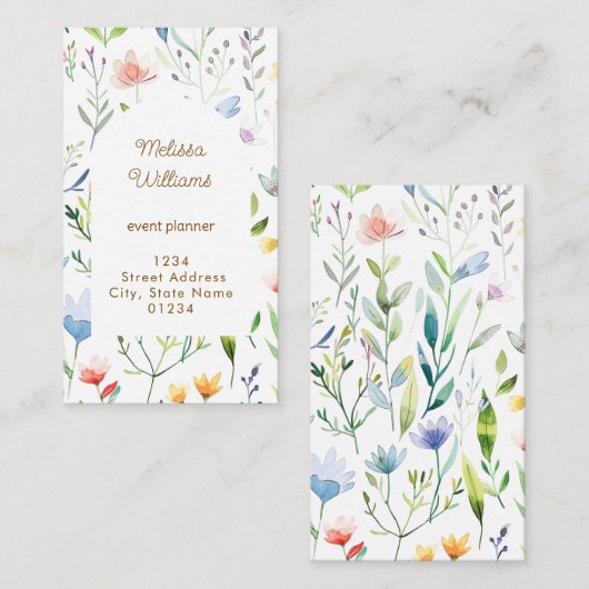 Carte De Visite fleurs aquarelle (Devant / Derrière)