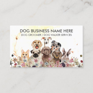 Carte De Visite Fleurs Aquarelle Garde d'animaux Promeneur chiens