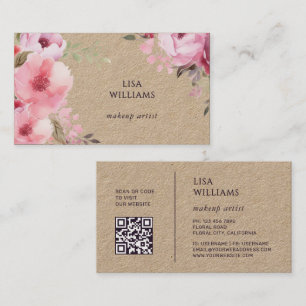 Carte De Visite Fleurs aquarelle rose Kraft