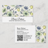 Carte de visite Fleurs Aquarelle Vintage - Code QR (Devant / Derrière)