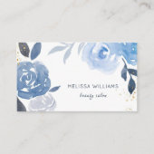 Carte De Visite Fleurs aquarelles bleu or (Devant)