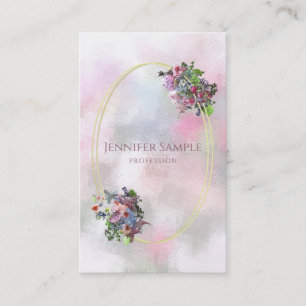 Carte De Visite Fleurs aquarelles élégantes cadre abstrait or