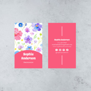 Carte De Visite Fleurs Aquarelles Élégantes - Chic Vertical