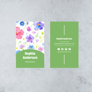 Carte De Visite Fleurs Aquarelles Élégantes - Chic Vertical