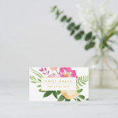 Carte De Visite Fleurs aquarelles florales roses jaunes vertes (Debout devant)