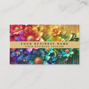 Carte De Visite Fleurs arc-en-ciel girly modernes et gouttes de pa