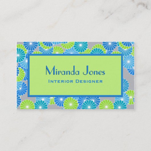 Carte De Visite Fleurs Art déco - Bleu de Cervelé et vert citron v (Devant)
