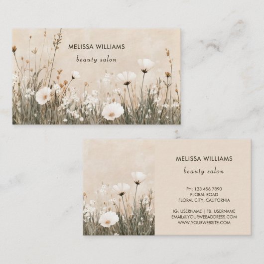 Carte De Visite Fleurs beige (Devant / Derrière)