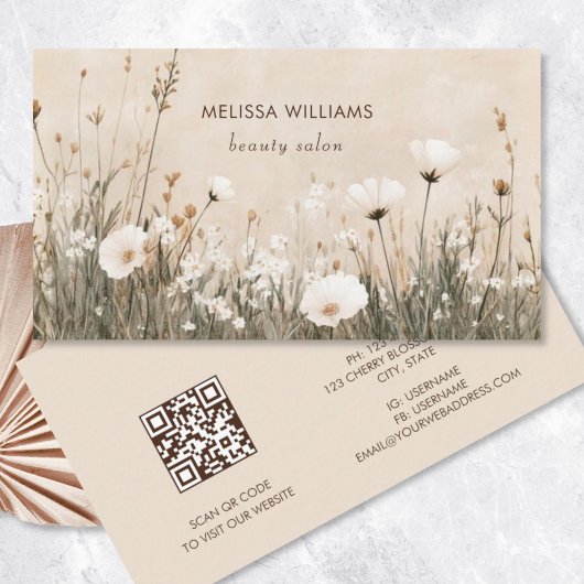 Carte De Visite Fleurs Beige