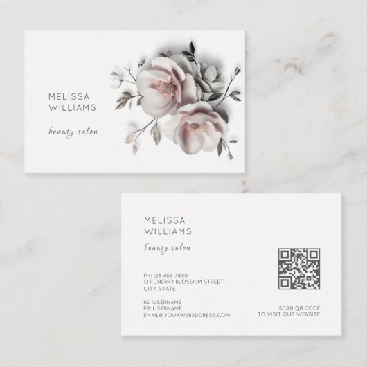 Carte De Visite Fleurs blanches 3D simples (Devant / Derrière)