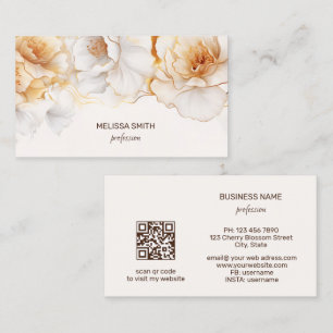 Carte De Visite Fleurs blanches à l'aquarelle or