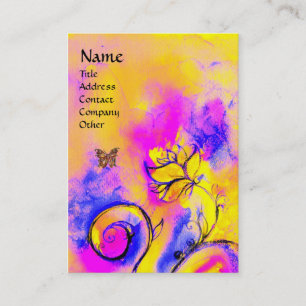 Carte De Visite FLEURS BLANCHES & BUTTERFLY rose violet jaune