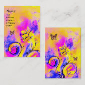 Carte De Visite FLEURS BLANCHES & BUTTERFLY rose violet jaune (Devant / Derrière)