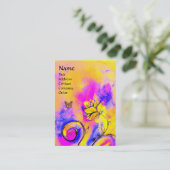 Carte De Visite FLEURS BLANCHES & BUTTERFLY rose violet jaune (Debout devant)