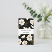 Carte De Visite Fleurs blanches et or sur noir (Debout devant)
