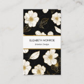 Carte De Visite Fleurs blanches et or sur noir (Devant)