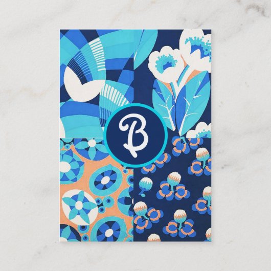 CARTE DE VISITE FLEURS BLANCHES HAWAII BLEU BOULEVERS MONOGRAMME F (Dos)