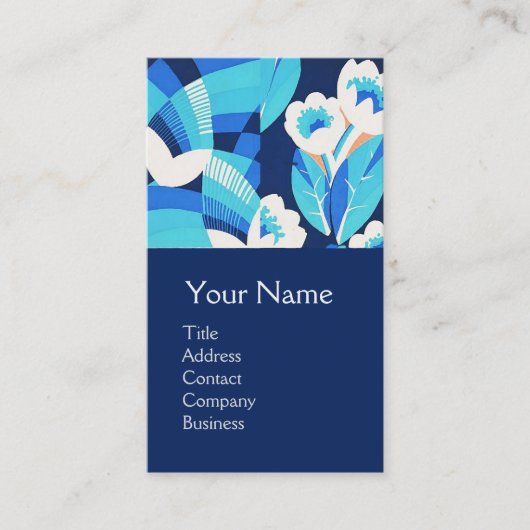 CARTE DE VISITE FLEURS BLANCHES HAWAII BLEU BOULEVERS MONOGRAMME F (Devant)