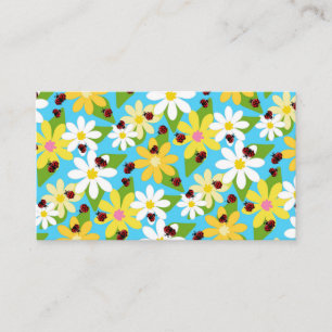 Carte De Visite Fleurs blanches jaunes Coléoptère coccinelle rouge