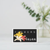 Carte De Visite Fleurs blanches orange jaune sur noir (Debout devant)