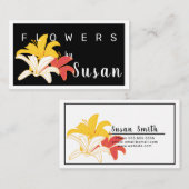 Carte De Visite Fleurs blanches orange jaune sur noir (Devant / Derrière)