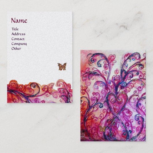 Carte De Visite FLEURS BLANCHES rouge vif, perle violet rose (Devant / Derrière)