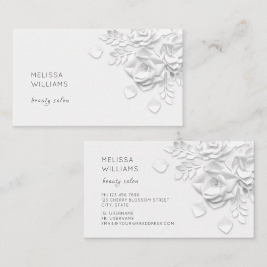 Carte De Visite Fleurs blanches simples en 3D (Devant / Derrière)