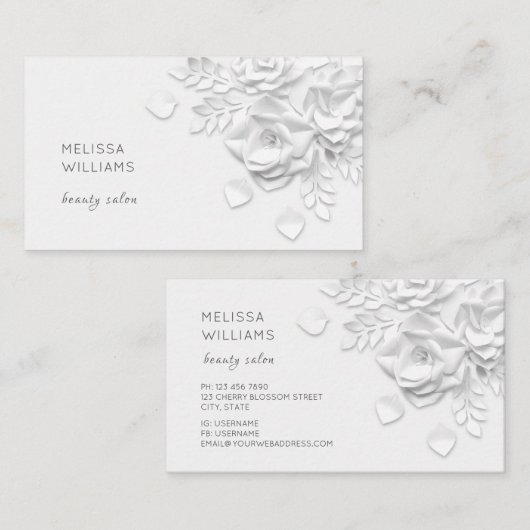 Carte De Visite Fleurs blanches simples en 3D (Devant / Derrière)