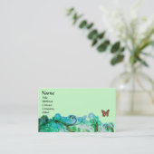 Carte De Visite FLEURS BLANCHES vert vif bleu (Debout devant)