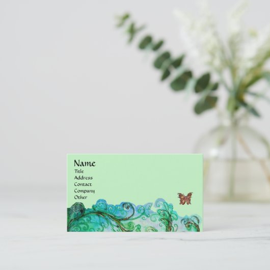 Carte De Visite FLEURS BLANCHES vert vif bleu (Debout devant)