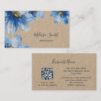 Carte De Visite Fleurs Bleu Or Rustique