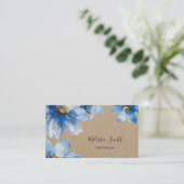 Carte De Visite Fleurs Bleu Or Rustique (Debout devant)