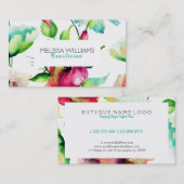 Carte De Visite Fleurs bleu vert et rose (Devant / Derrière)