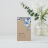Carte De Visite Fleurs Bleues Aquarelle | Code Qr Rustique (Debout devant)
