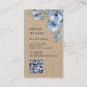 Carte De Visite Fleurs Bleues Aquarelle | Code Qr Rustique (Dos)