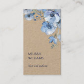 Carte De Visite Fleurs Bleues Aquarelle | Code Qr Rustique (Devant)
