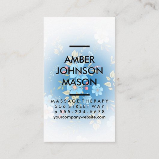 Carte De Visite Fleurs bleues et Motif décoratif Feuille (Dos)